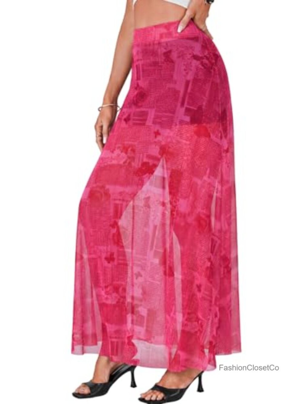 Sheer Mesh Maxi Skirt High Waist A-Line Flowy See Through Clubwear Beach Cover - Picture 2 of 6